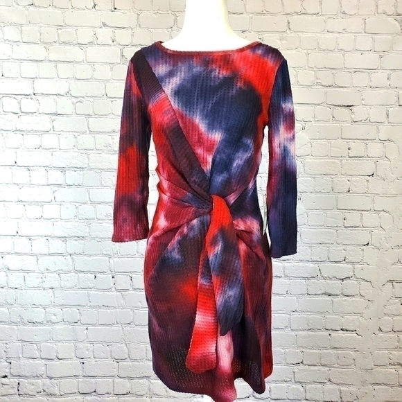 BAILEY Blue Tie Dye Printed Knot Front Dress sz. M - Picture 3 of 9